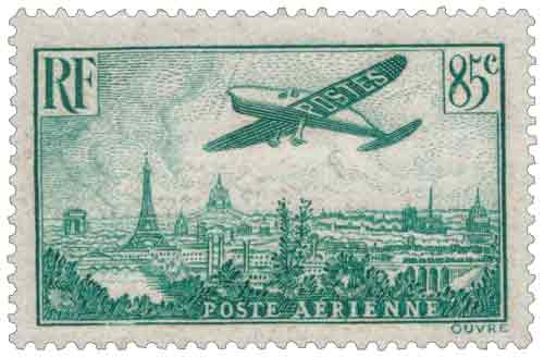 Timbre Poste aérienne : Avion survolant Paris (80 cts)