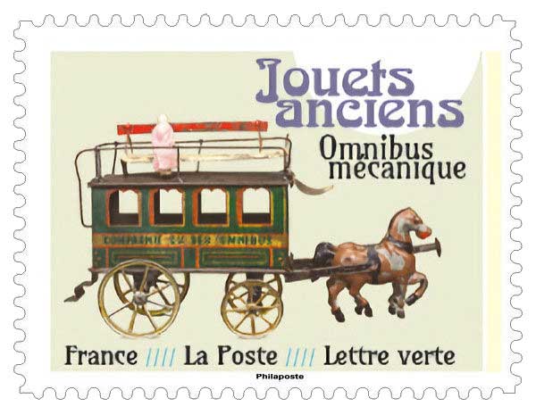 Timbre : JOUETS ANCIENS - omnibus mécanique