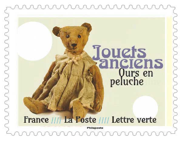 Timbre : JOUETS ANCIENS - ours en peluche