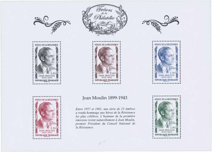 Bloc  "Trésors de la Philatélie" : 2015 Héros de la résistance Jean Moulin 1899-1943