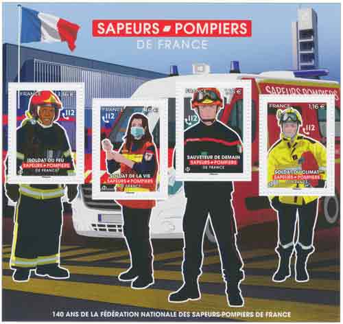 Timbre : Bloc 4 timbres - Sapeurs Pompiers