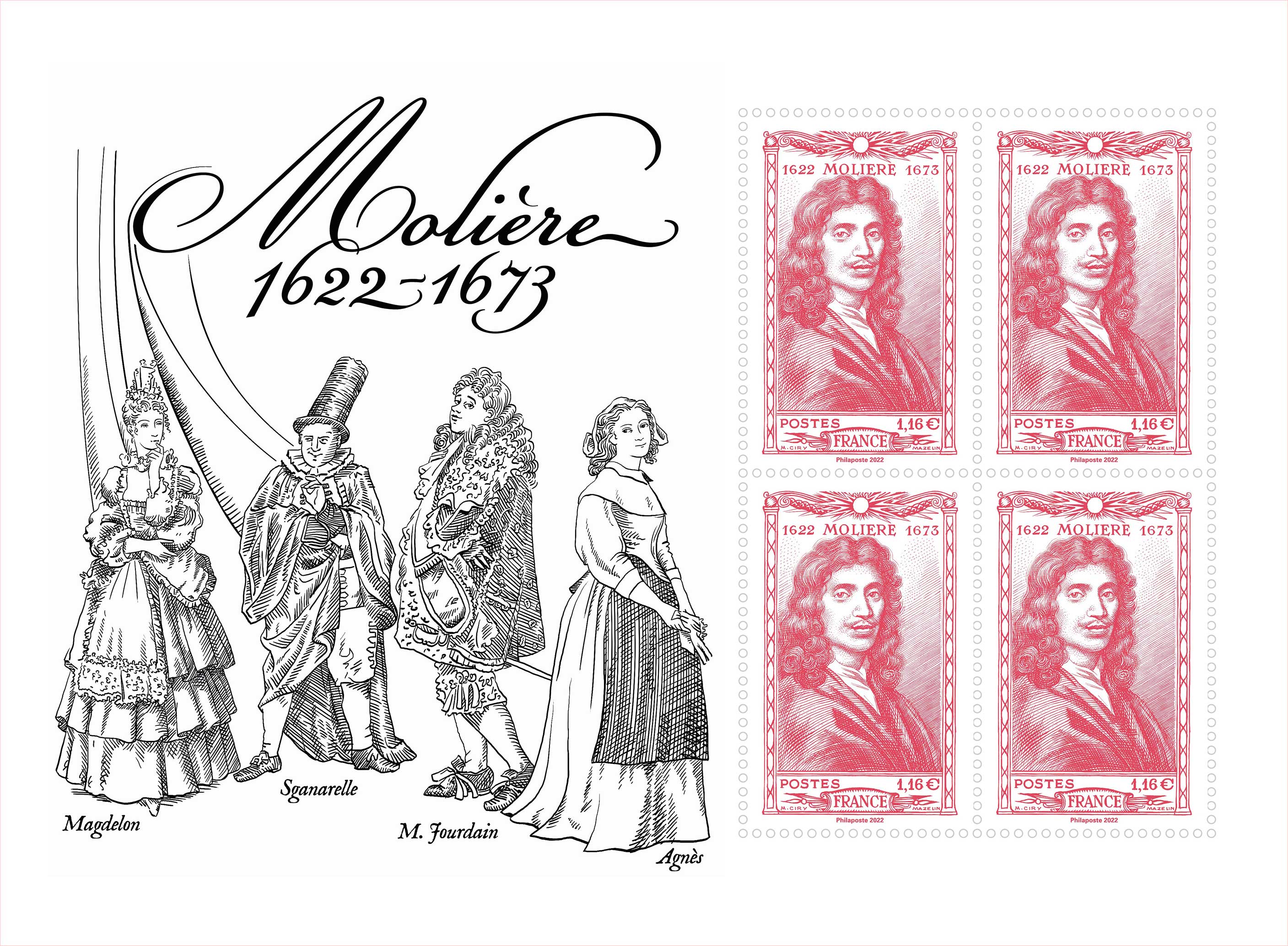 Bloc 4 timbres - Molière - 1944