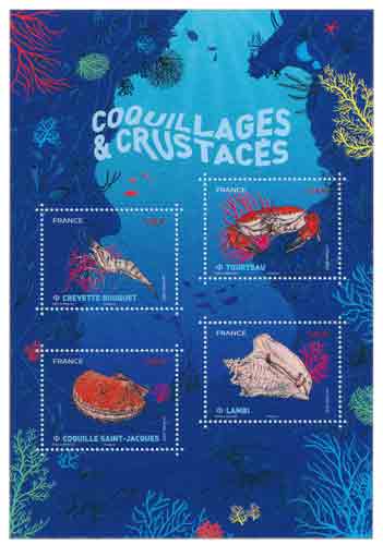 Timbre : Bloc 4 timbres - Coquillages et Crustacés
