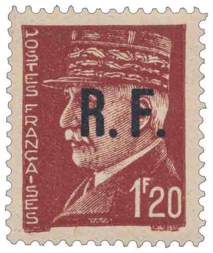 Timbre : Maréchal Pétain - type Lemagny-Hourriez, surcharge R.F. (Poitiers type IV)