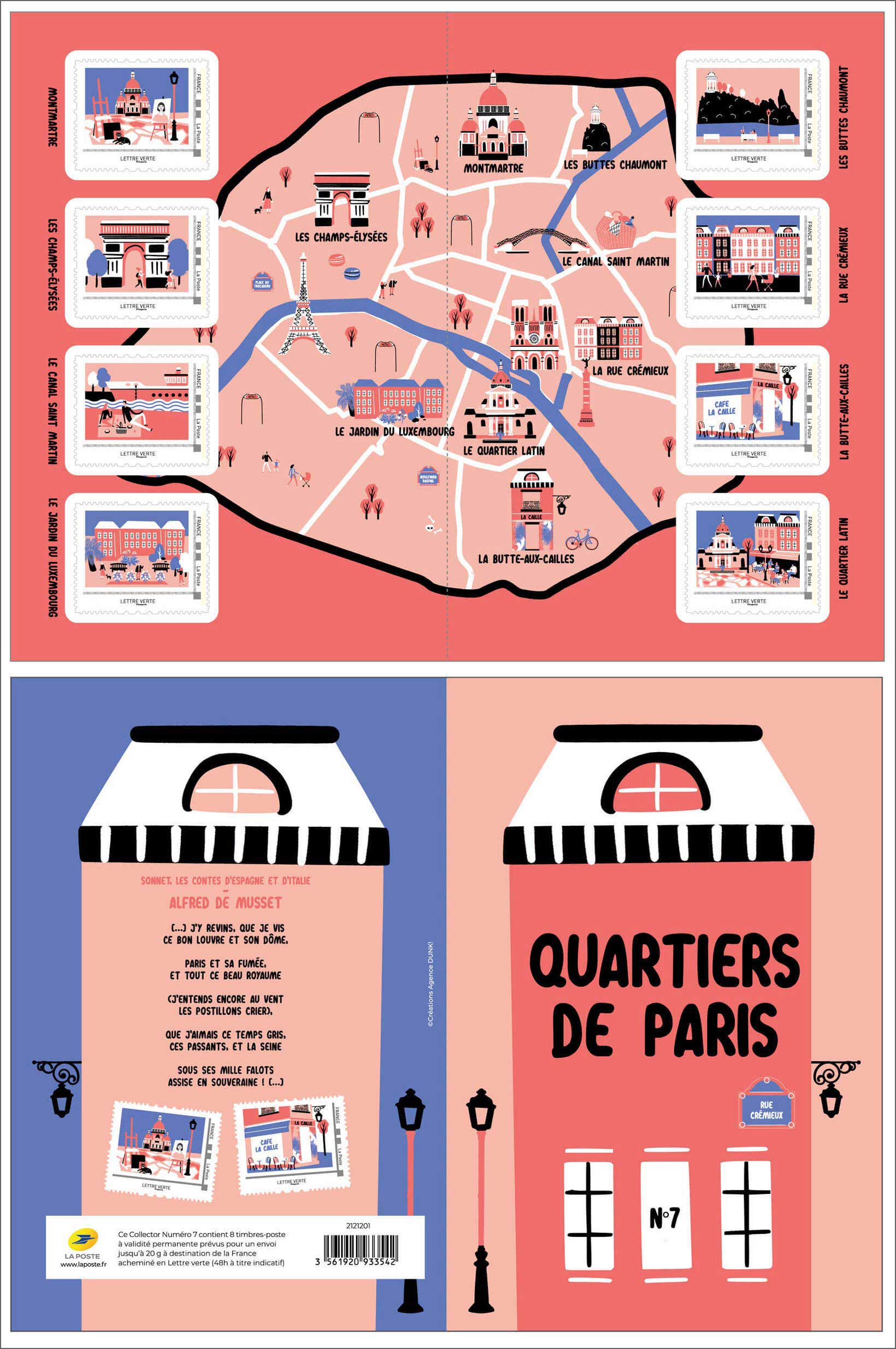 Collector de 8 timbres - Quartiers de Paris