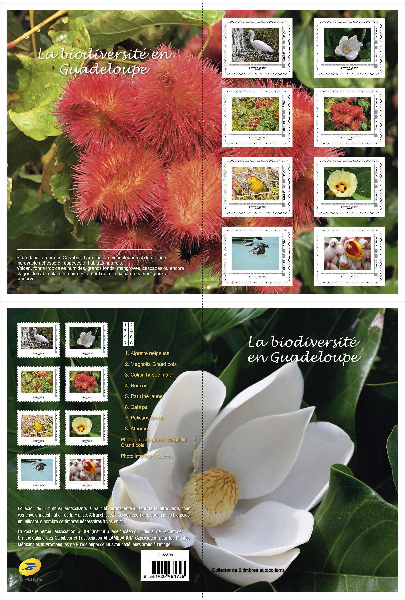 Collector 8 timbres - La biodiversité en Guadeloupe