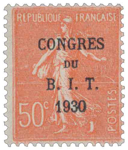 Timbre : CONGRES DU B.I.T. 1930 - type semeuse lignée / surchargé