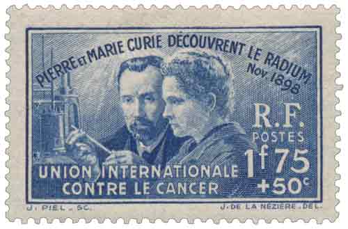 Timbre : PIERRE ET MARIE CURIE - 40 ème anniversaire de la découverte du radium