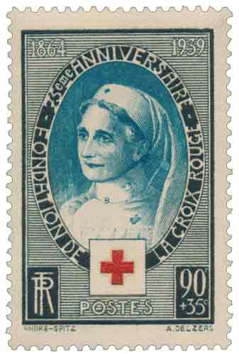 Timbre : 75ème ANNIVERSAIRE - FONDATION DE LA CROIX-ROUGE 1864-1939