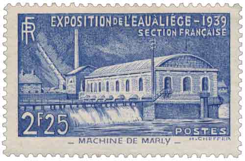Timbre : EXPOSITION DE L'EAU A LIÈGE - 1939 SECTION FRANÇAISE - MACHINE DE MARLY