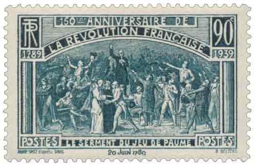 Timbre : 150ème ANNIVERSAIRE DE LA RÉVOLUTION FRANÇAISE 1789-1939 LE SERMENT DU JEU DE PAUME 20 juin 1789