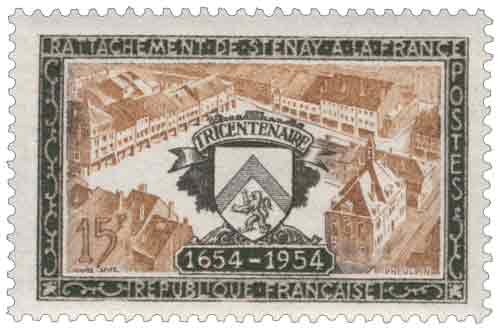 Timbre : RATTACHEMENT DE STENAY A LA FRANCE TRICENTENAIRE 1654-1954