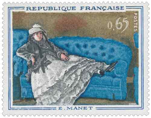 Timbre : Madame Manet au canapé bleu