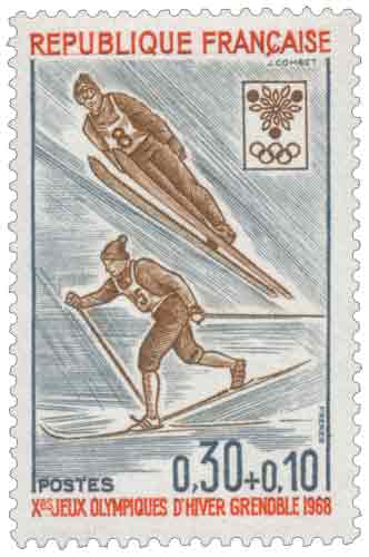 Timbre : Xes JEUX OLYMPIQUES D'HIVER GRENOBLE 1968