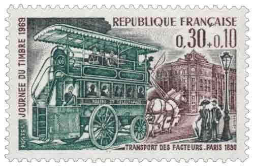 Timbre : JOURNÉE DU TIMBRE 1969 TRANSPORT DES FACTEURS. PARIS 1830