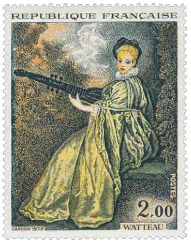 Timbre: La finette, œuvre d'Antoine Watteau (1684-1721)