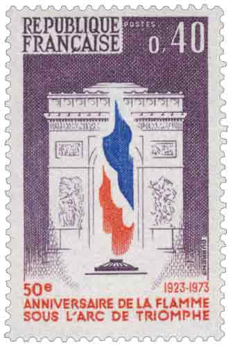 Timbre : 50ème ANNIVERSAIRE DE LA FLAMME SOUS L'ARC DE TRIOMPHE 1923-1973