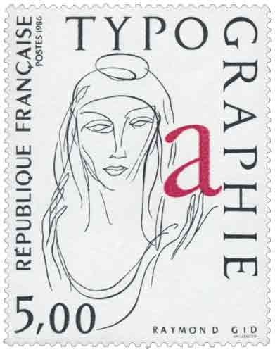 Timbre : La typographie. Figure allégorique