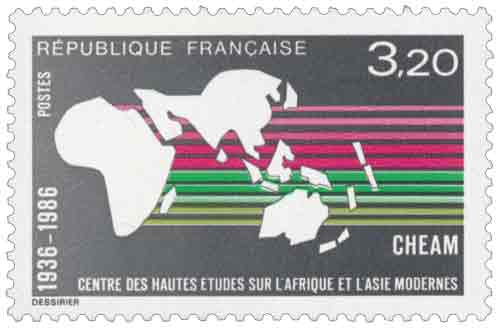 Timbre : CHEAM CENTRE DES HAUTES ÉTUDES SUR L'AFRIQUE ET L'ASIE MODERNES 1936-1986