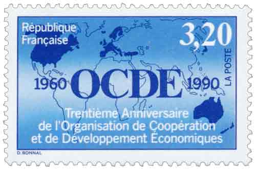 Timbre : OCDE 1960-1990 Trentième Anniversaire de l'Organisation de Coopération et de Développement Économiques