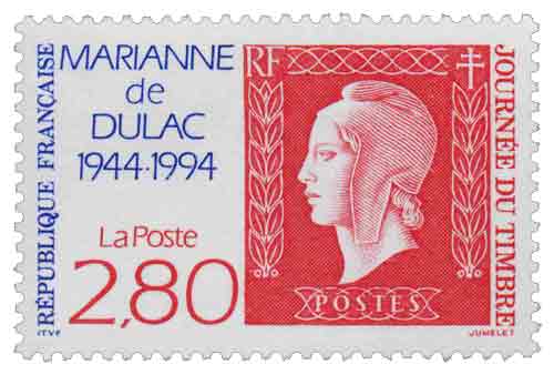 Timbre : JOURNÉE DU TIMBRE MARIANNE de DULAC 1944-1994