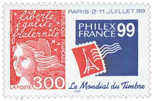 Timbre : Le mondial du timbre paris -2-11 juillet 99 liberté égalité fraternité - PHILEXFRANCE 99