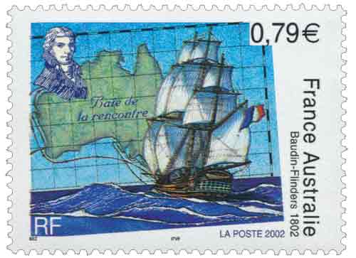 Timbre : France Australie Baudin-Flinders 1802 Baie de la rencontre