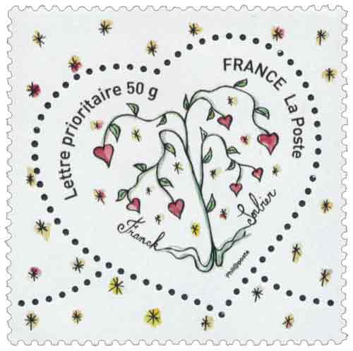 Timbre : Saint-Valentin. Cœur 2008 du couturier Franck Sorbier