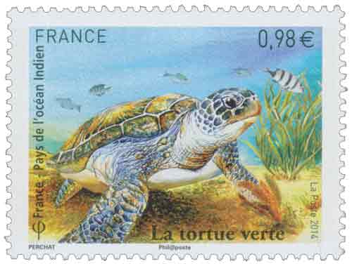 Timbre : Pays de l’océan Indien - la tortue verte