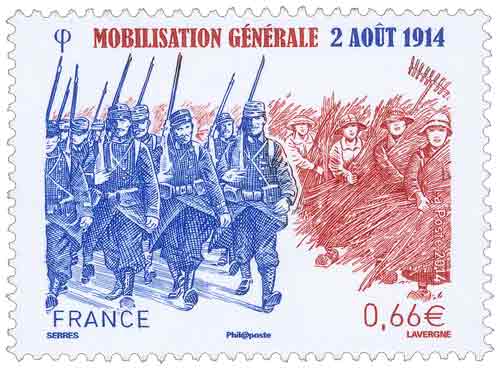 Timbre : Mobilisation générale 2 août 1914