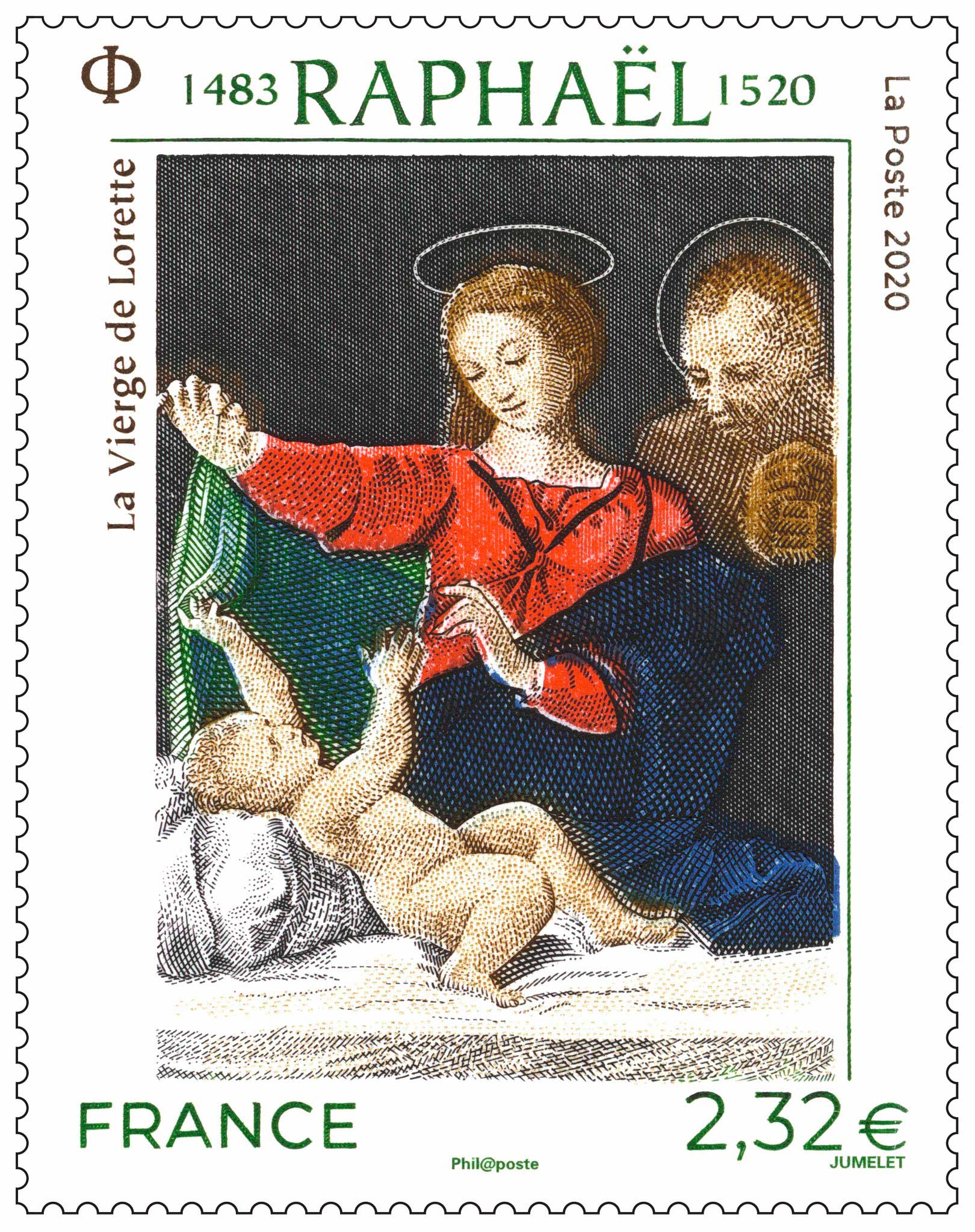Timbre : Raphaël 1483 - 1520 La Vierge de Lorette