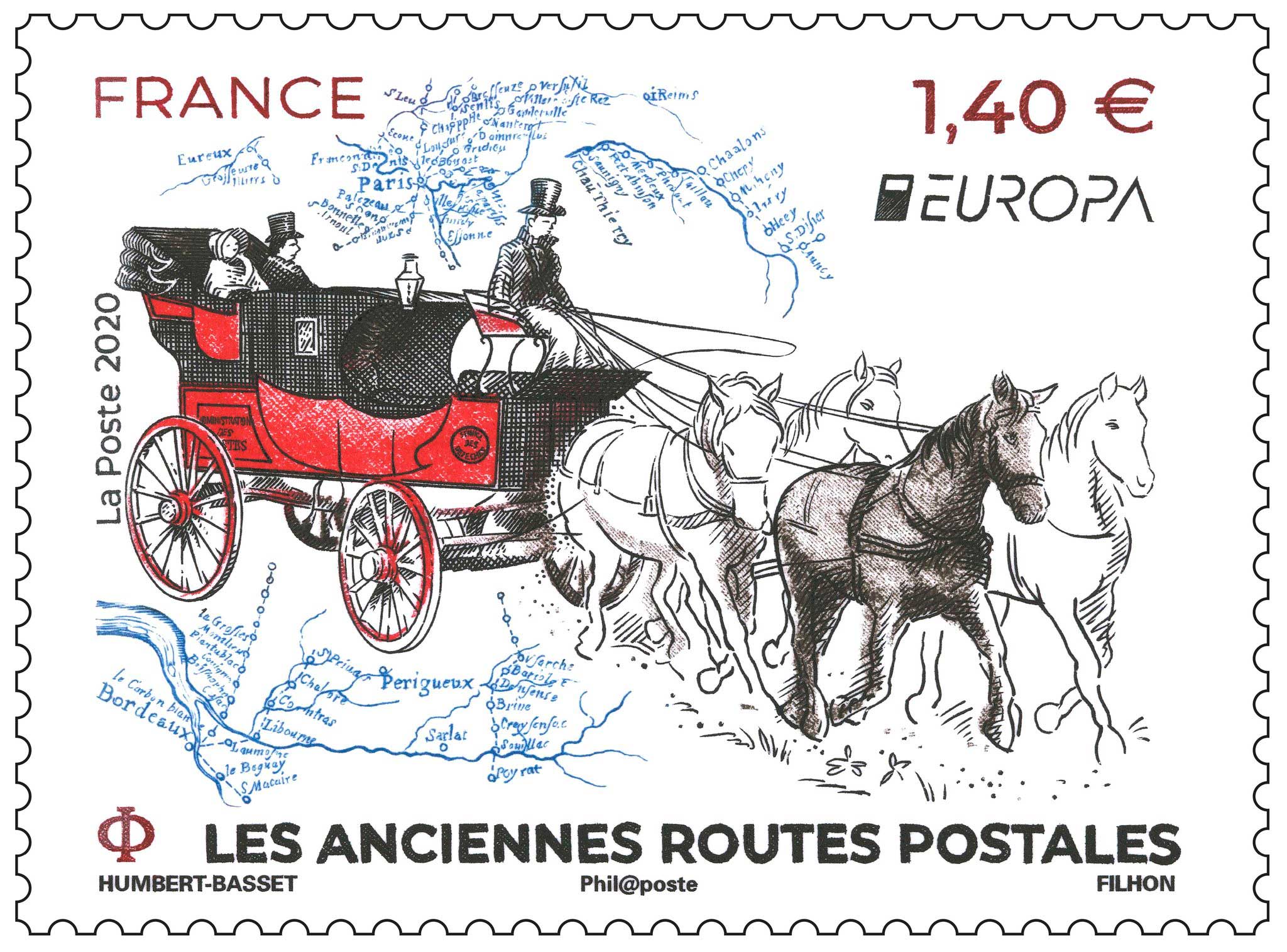 Timbre : EUROPA LES ANCIENNES ROUTES POSTALES