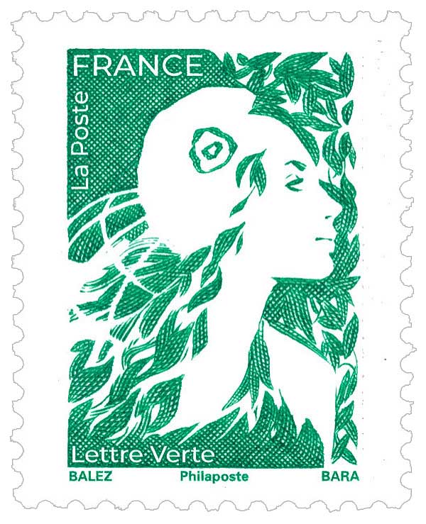 Timbre : Type Marianne de l'Avenir - Lettre verte