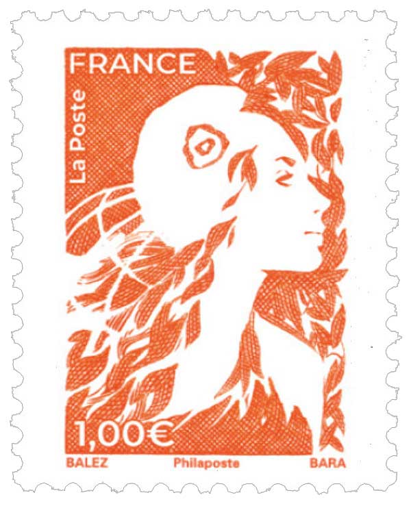 Timbre : Type Marianne de l'Avenir - Affranchissement 1€ - Orange