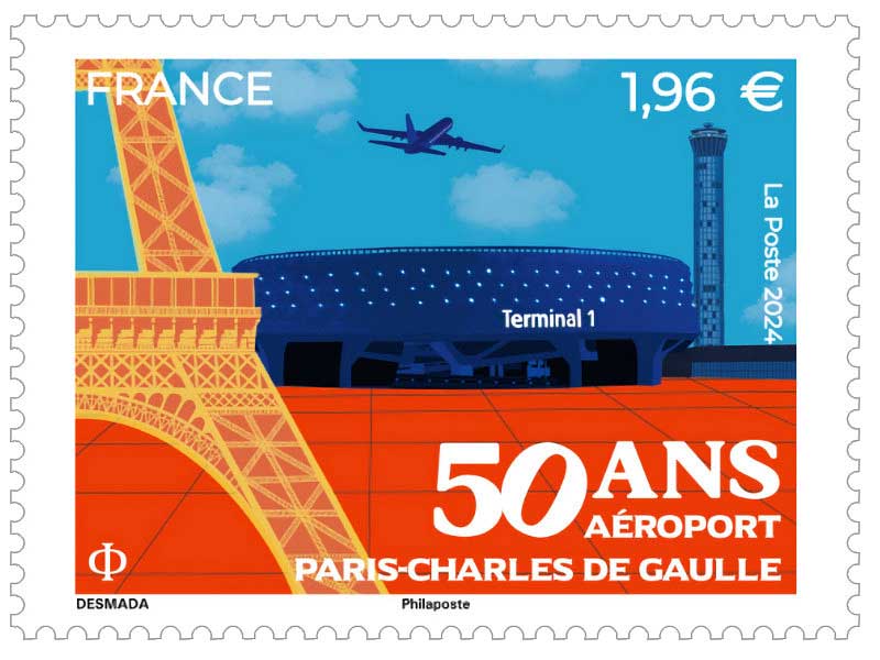 Timbre : 50 ans de l’aéroport Paris-Charles de Gaulle.